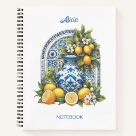 Cuaderno Cerámica Amalfi blanca y azul Vase Lemons Italia