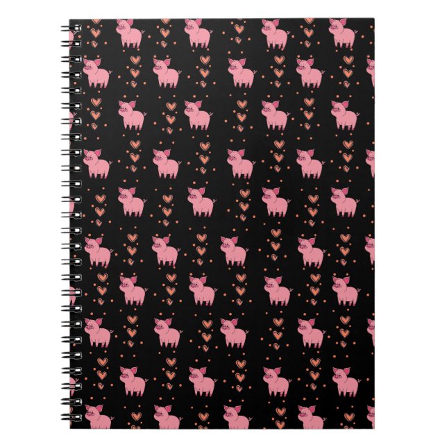 Cuaderno Cerdito Lindo con Patrón de Corazón Rosa Estilo Ne (Frente)