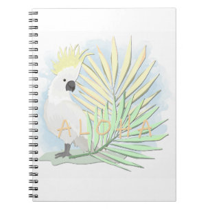 Cuaderno Cerdo de loro blanco con hojas de palma.