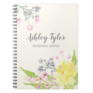 Cuaderno Cerdo floral rosa color de agua lindo personalizad