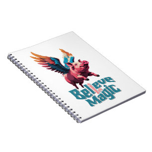 Cuaderno Cerdo lindo con alas coloridas   Creer en la magia