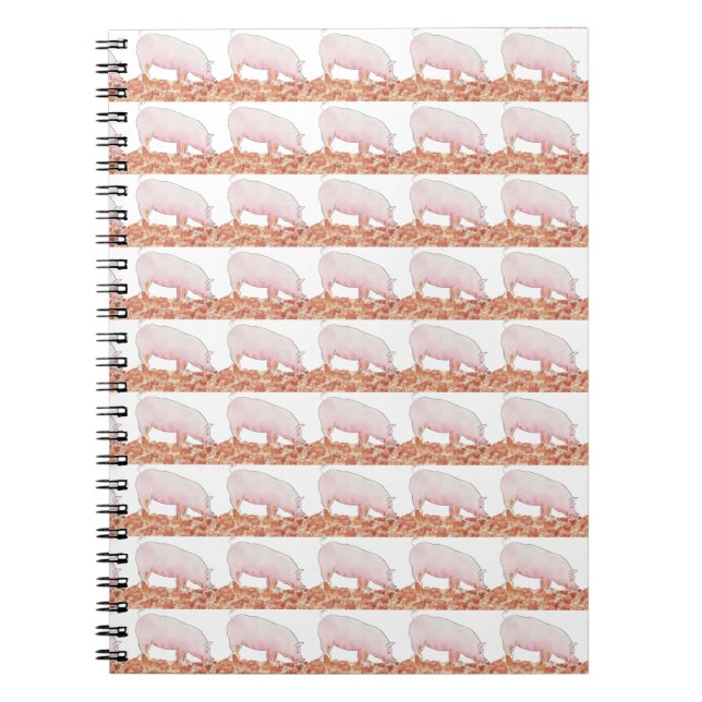 Cuaderno Cerdo rosado en barro curioso acuarela arte animal (Frente)