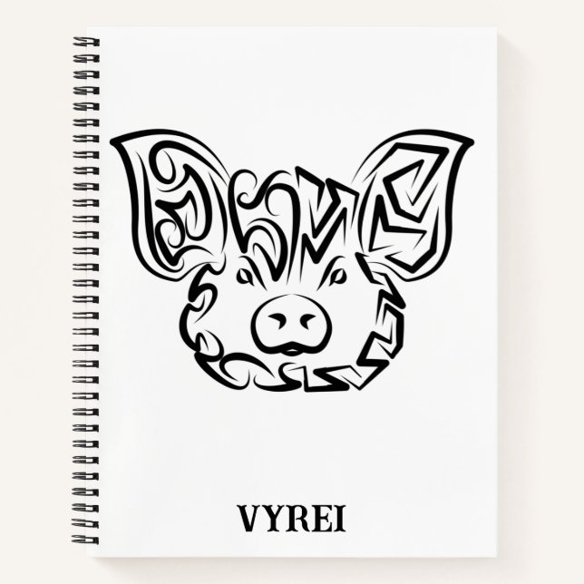 Cuaderno Cerdo tribal blanco y negro (Anverso)