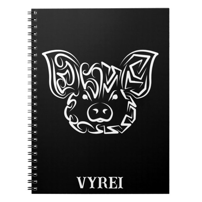 Cuaderno Cerdo tribal blanco y negro (Frente)