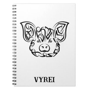 Cuaderno Cerdo tribal blanco y negro