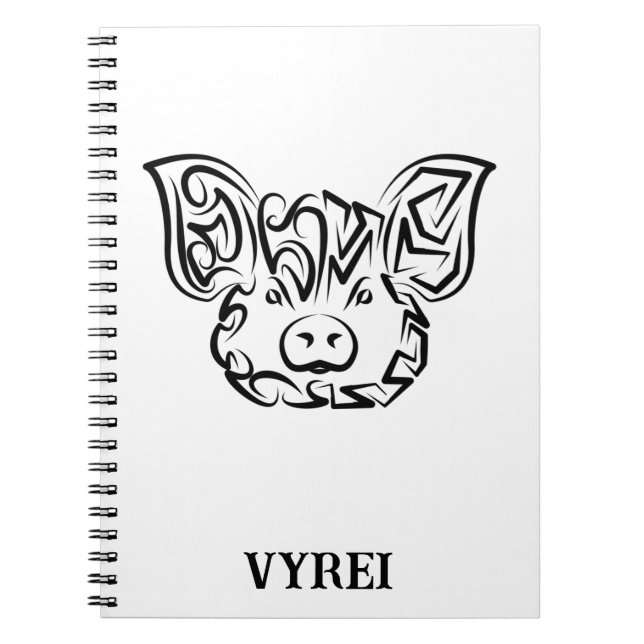Cuaderno Cerdo tribal blanco y negro (Frente)