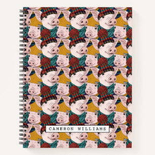 Cuaderno Cerdos con patrón Gorra   Añadir su nombre