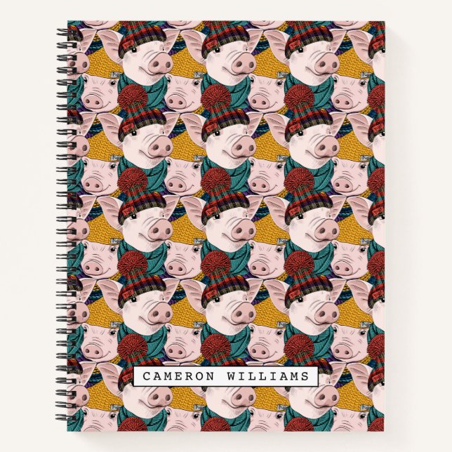 Cuaderno Cerdos con patrón Gorra | Añadir su nombre (Anverso)