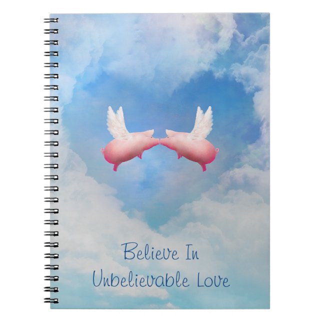 Cuaderno Cerdos voladores besándose-Cree en el amor increíb (Frente)