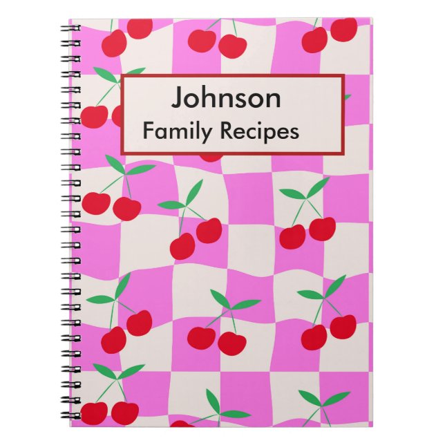 Cuaderno Cerezas a cuadros en Recetas Personalizadas Rosada (Frente)