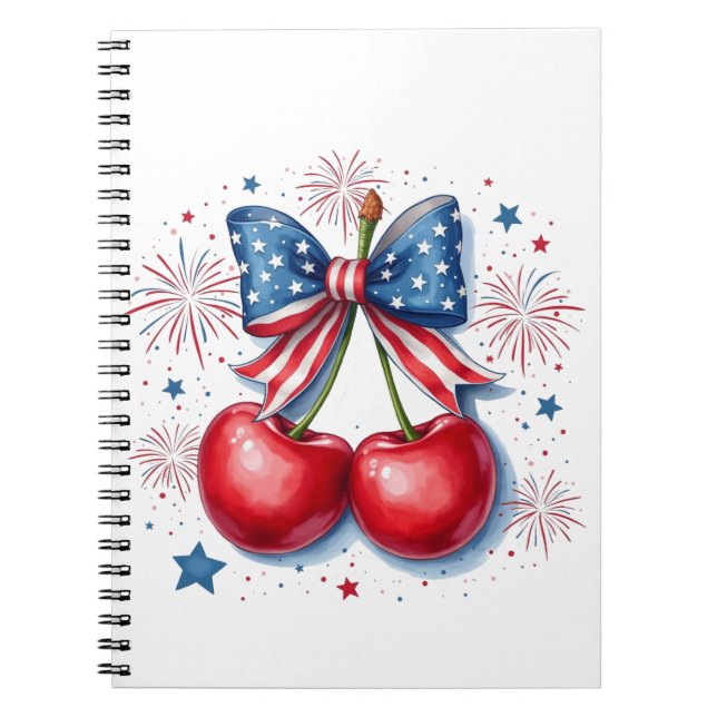 Cuaderno Cerezas con Coquette Bow 4 de Julio Americano (Frente)