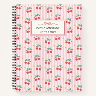 Cuaderno Cerezas Coqueta Femeninas con Rayas Personalizadas