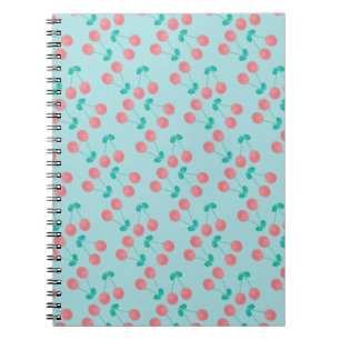 Cuaderno Cerezas Pintadas a Mano Acuarela Rosa Turquesa