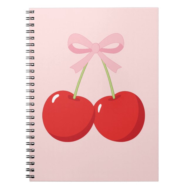 Cuaderno Cerezas Rojas con Lazo Rosa Coqueta Chic de Cabaña (Frente)