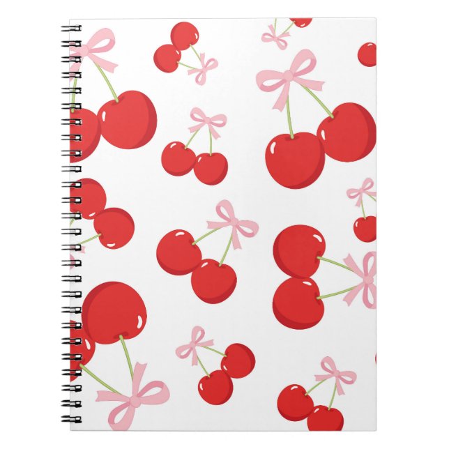 Cuaderno Cerezas Rojas con Lazo Rosa Coquette Cottage Chic (Frente)