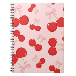 Cuaderno Cerezas Rojas con Lazo Rosa Coquette Estilo Cottag
