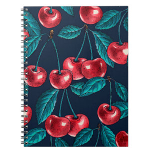 Cuaderno Cerezas rojas en azul oscuro