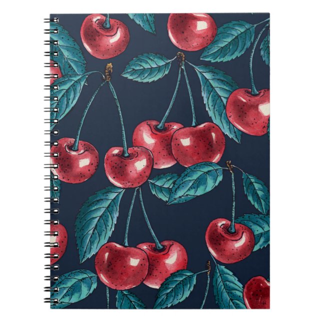 Cuaderno Cerezas rojas en azul oscuro (Frente)