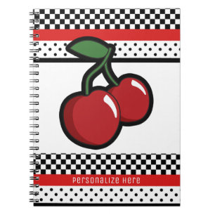 Cuaderno Cerezas Rojas Rojo Negro y Blanco Retro Personaliz