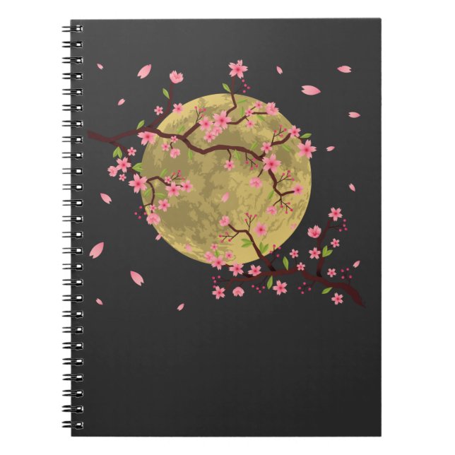 Cuaderno Cerezo en flor de luna árbol sakura japonés (Frente)