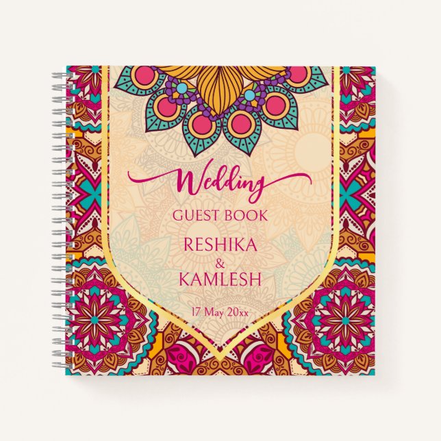 Cuaderno Cerise mandala rangoli boda nombre personalizado n (Anverso)