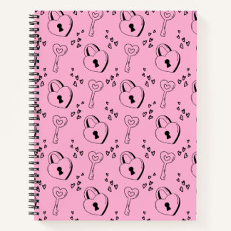 Cuaderno Cerradura y llave del corazón negro y rosa