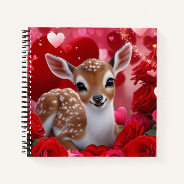 Cuaderno Cervatillo con Corazones y Rosas (Anverso)