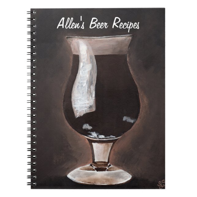 Cuaderno Cerveza oscura en portaobjetos de vidrio tulipán,  (Frente)