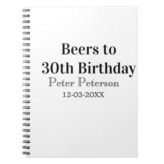 Cuaderno Cervezas para cumpleaños 30 nombre fecha hombre el (Frente)