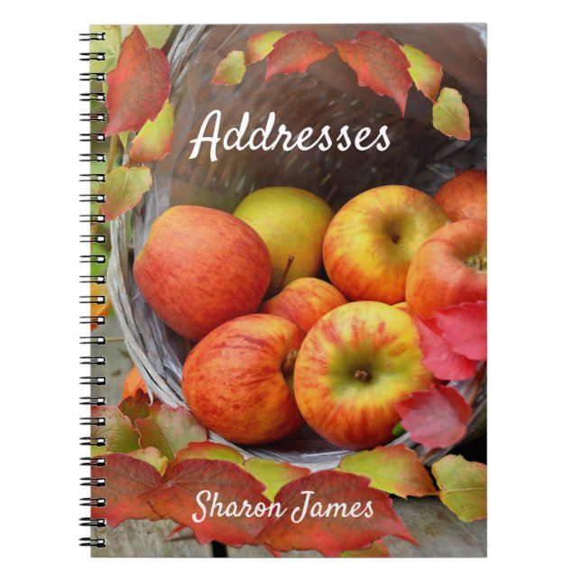 Cuaderno Cesta de Apple colorida y hojas de otoño (Frente)