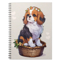 Cesta de Cavalier King Charles con corona de flore