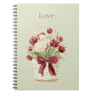 Cuaderno Cesta de flores tulipanes rojos blancos