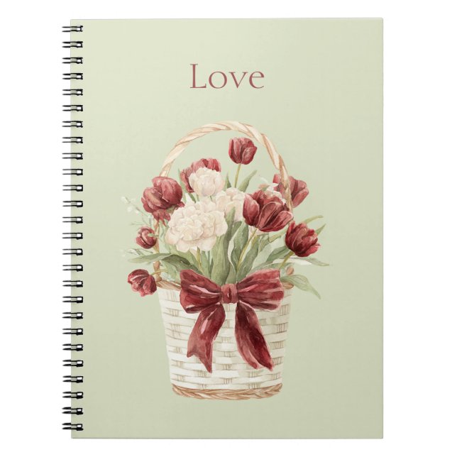 Cuaderno Cesta de flores tulipanes rojos blancos (Frente)