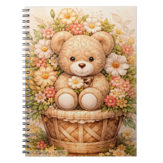 Cuaderno Cesta Floral de Oso de Peluche Vintage