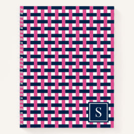 Cuaderno Cesta tejida Preppy – Monograma azul marino y rosa