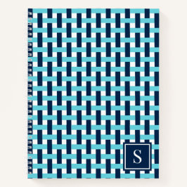 Cuaderno Cesta tejida Preppy – Monograma azul marino y turq