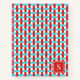 Cuaderno Cesta tejida Preppy – Monograma Rojo y Turquesa