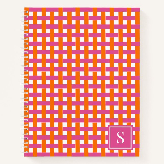 Cuaderno Cesta tejida Preppy – Monograma rosa intenso y nar (Anverso)
