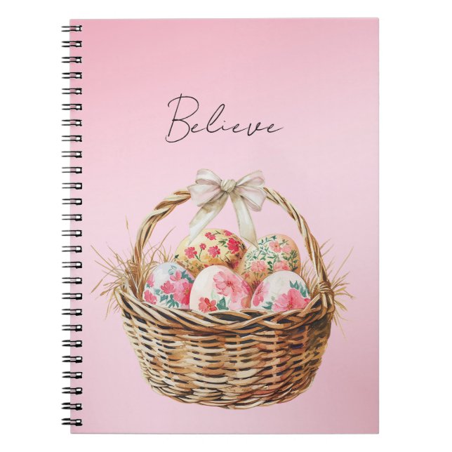 Cuaderno Cesto de Pascua de flores de primavera rosadas bon (Frente)