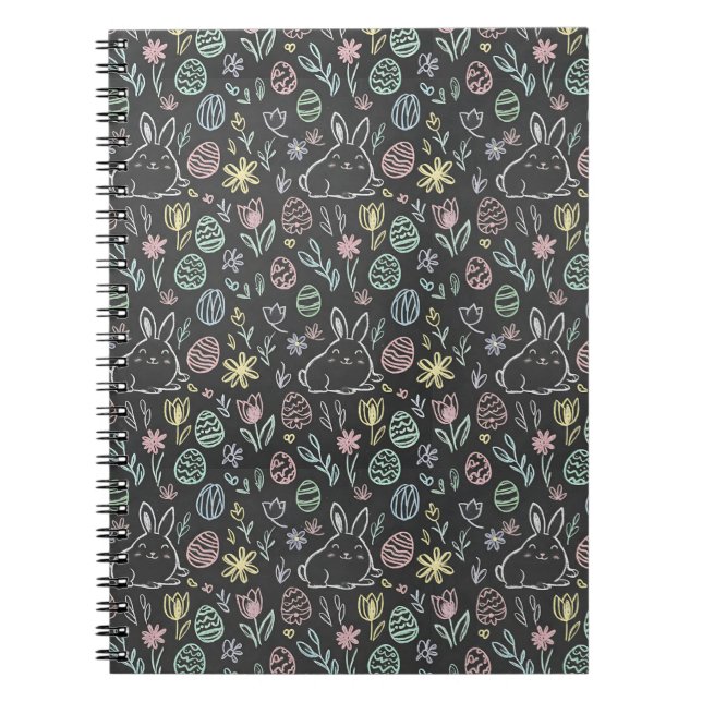 Cuaderno Chalkboard Easter Bunny Doodle Pattern (Frente)