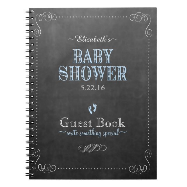Cuaderno Chalkboard Look Blue Baby Shower Guest Book - (Frente)