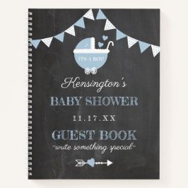 Cuaderno Chalkboard Look Blue Boys Baby Shower Guest Book |