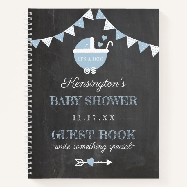 Cuaderno Chalkboard Look Blue Boys Baby Shower Guest Book | (Anverso)