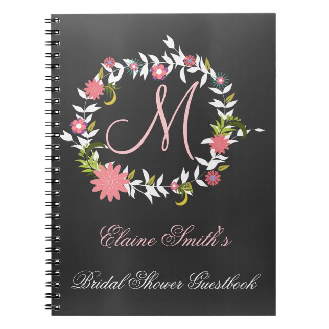 Cuaderno Chalkboard Monograma Ducha de novia Libro de visit (Frente)