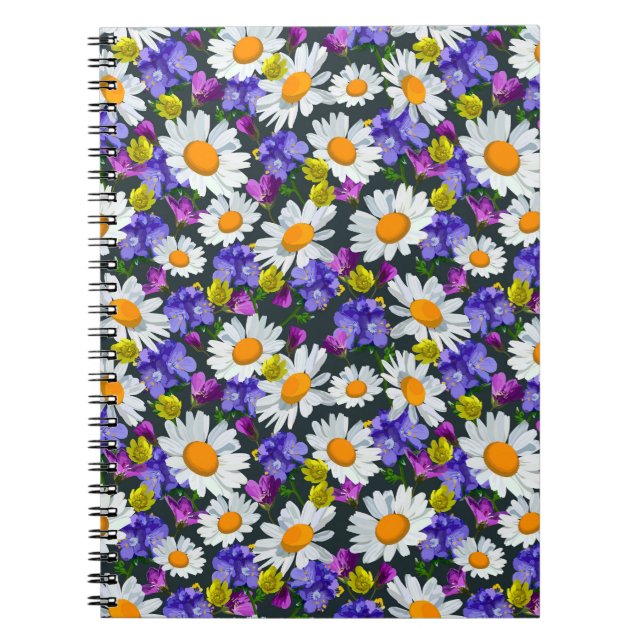 Cuaderno Chamomile, flores silvestres: patrón sin costuras. (Frente)