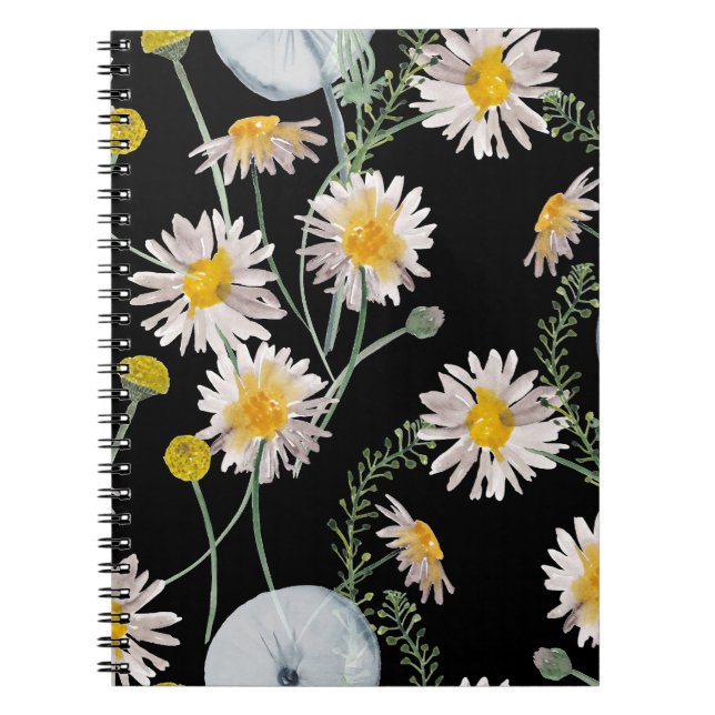 Cuaderno Chamomile, patrón de acuarela de diente de león (Frente)