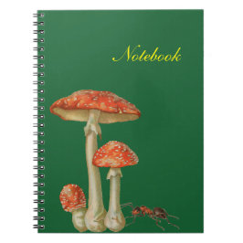Cuaderno champiñones rojos manchados y hormigas