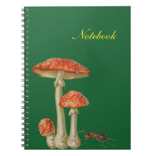 Cuaderno champiñones rojos manchados y hormigas