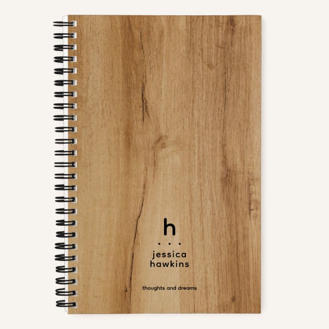 Cuaderno Chapa de madera marrón claro de moda Monograma mod (Anverso)