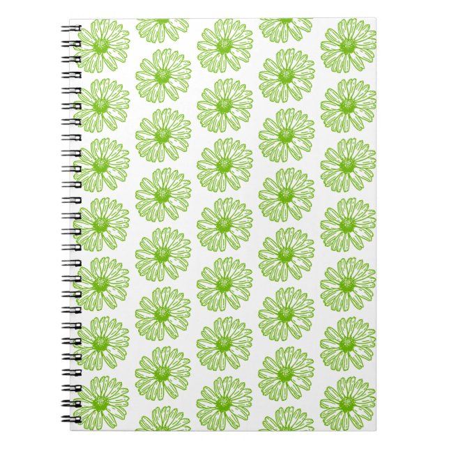 Cuaderno Chartreuse Green Daisy Print, Hippie Flower Print (Frente)